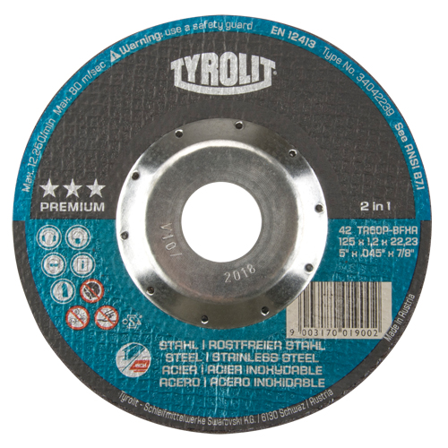 Premium 2 in 1 Thincut Cut-Off Wheel, 5" x 0.045", 7/8" Arbor, Type 27, Aluminum Oxide, 12250 RPM FMT Sales Ltd