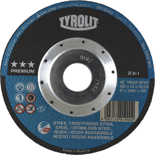 Premium 2 in 1 Thincut Cut-Off Wheel, 5" x 0.045", 7/8" Arbor, Type 27, Aluminum Oxide, 12250 RPM FMT Sales Ltd