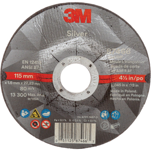 Silver Cut-Off Wheel, 4-1/2" x 0.045", 7/8" Arbor, Type 27, Ceramic, 13300 RPM FMT Sales Ltd