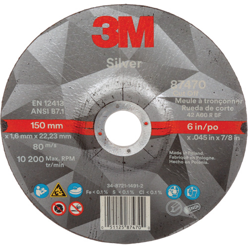 Silver Cut-Off Wheel, 6" x 0.045", 7/8" Arbor, Type 27, Ceramic, 10200 RPM FMT Sales Ltd