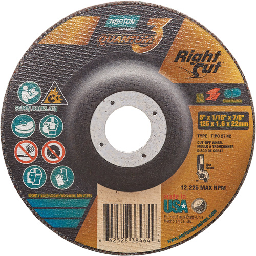 Quantum3 RightCut Cut-Off Wheel, 5" x 1/16", 7/8" Arbor, Type 27/42, Ceramic Alumina, 12225 RPM FMT Sales Ltd