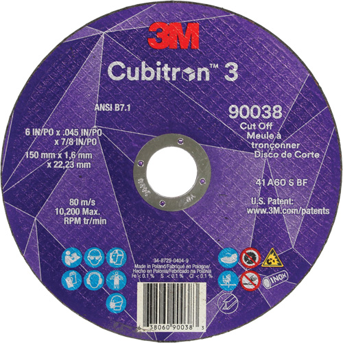 Cubitron 3 Cut-Off Wheel, 6" x 0.045", Type T27, Ceramic, 10200 RPM FMT Sales Ltd