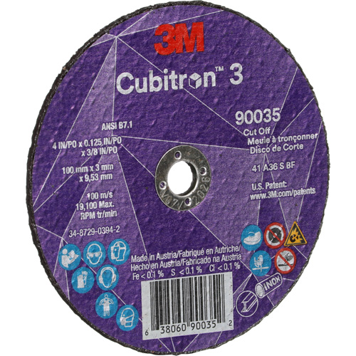 Cubitron 3 Cut-Off Wheel, 4" x 1/8", 3/8" Arbor, Type T1, Ceramic, 21000 RPM FMT Sales Ltd