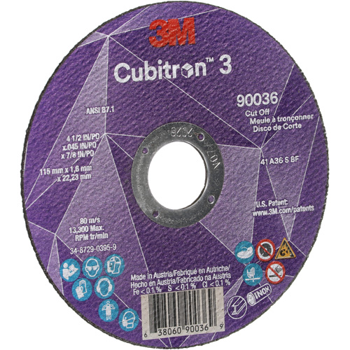 Cubitron 3 Cut-Off Wheel, 4-1/2" x 0.045", 7/8" Arbor, Type T1, Ceramic, 13300 RPM FMT Sales Ltd
