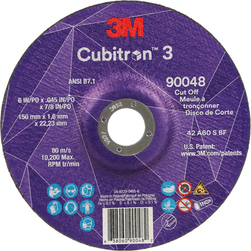 Meule &agrave; tronçonner Cubitron 3, 6" x 0,045", Arbre de 7/8", Type T27, C&eacute;ramique, 10 200 Tr/min FMT Sales Ltd