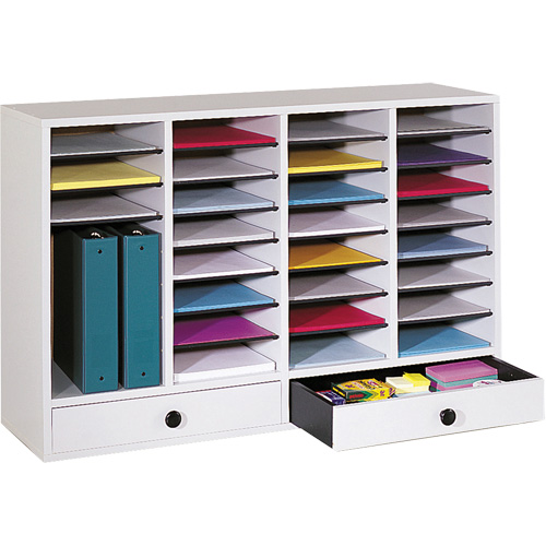 Adjustable Compartment Literature Organizer, Stationary, 34 Slots, Wood, 39-1/4" W x 11-3/4" D x 25-1/4" H FMT Sales Ltd