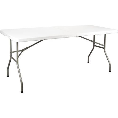 Table se pliant en deux, Rectangulaire, 72" l x 30" la, Poly&eacute;thyl&egrave;ne, Blanc FMT Sales Ltd