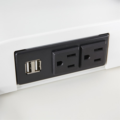 Bureau &eacute;lectrique assis/debout Soar avec bras d&eacute;cran double, Mod&egrave;le de bureau, 37-1/4" h x 27-3/4" la x 22" p, Blanc FMT Sales Ltd