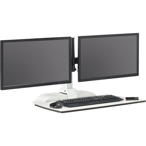 Bureau &eacute;lectrique assis/debout Soar avec bras d&eacute;cran double, Mod&egrave;le de bureau, 37-1/4" h x 27-3/4" la x 22" p, Blanc FMT Sales Ltd