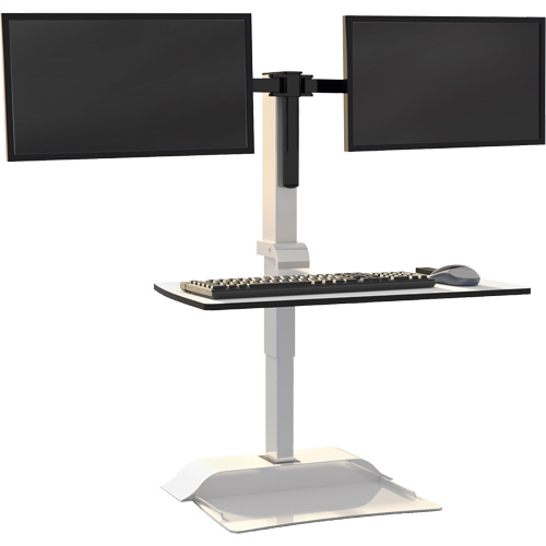 Bureau &eacute;lectrique assis/debout Soar avec bras d&eacute;cran double, Mod&egrave;le de bureau, 37-1/4" h x 27-3/4" la x 22" p, Blanc FMT Sales Ltd