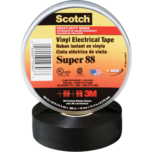 Scotch&reg; Super 88 Tape, 19 mm (3/4") x 20.1 m (66'), Black, 8.5 mils FMT Sales Ltd