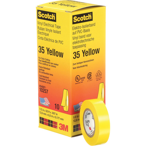 Rubans en vinyle pour codage en couleurs 35 Scotch, 12,7 mm (1/2") x 6,1 m (20'), Jaune, 7 mils FMT Sales Ltd