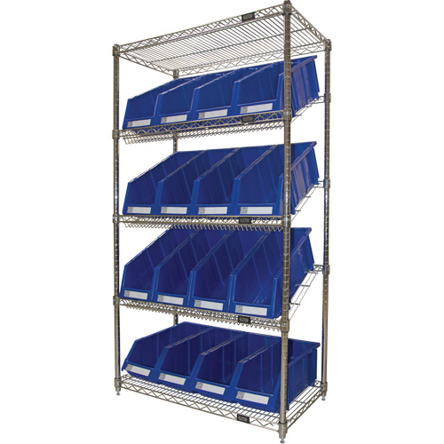 &eacute;tag&egrave;re en treillis m&eacute;tallique &agrave; tablettes inclin&eacute;es avec bacs, Tiers 5, 36" la x 63" h x 18" p FMT Sales Ltd