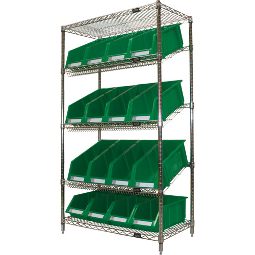 &eacute;tag&egrave;re en treillis m&eacute;tallique &agrave; tablettes inclin&eacute;es avec bacs, Tiers 5, 36" la x 63" h x 18" p FMT Sales Ltd