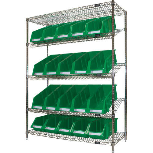 &eacute;tag&egrave;re en treillis m&eacute;tallique &agrave; tablettes inclin&eacute;es avec bacs, Tiers 5, 48" la x 63" h x 18" p FMT Sales Ltd