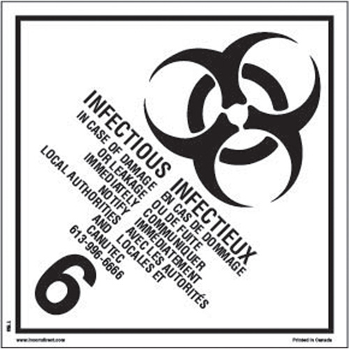 &eacute;tiquettes d'exp&eacute;dition TMD, Classe 6,2, Substances infectieuses, Papier FMT Sales Ltd