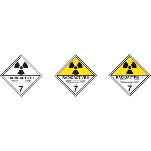 &eacute;tiquettes d'exp&eacute;dition TMD, Classe 7, Radioactif I, Vinyle FMT Sales Ltd