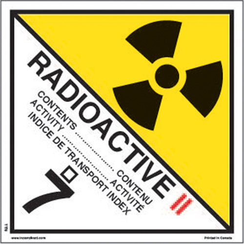&eacute;tiquettes d'exp&eacute;dition TMD, Classe 7, Radioactif II, Vinyle FMT Sales Ltd