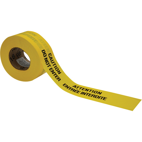 Barricade Tape, Bilingual, 3" W x 1000' L, 3.5 mils, Black on Yellow FMT Sales Ltd