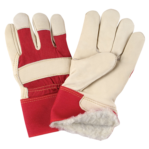 Gants d'ajusteur rouge & blanc doubl&eacute;s pour l'hiver de premi&egrave;re qualit&eacute;, Grand, Paume en Cuir fleur de vache, Doublure en Boa FMT Sales Ltd