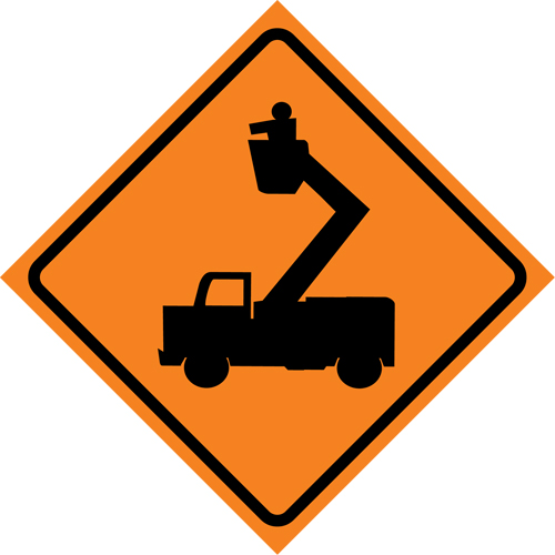 Man in Elevated Bucket Roll-Up Traffic Sign, 29-1/2" x 29-1/2", Vinyl, Pictogram FMT Sales Ltd