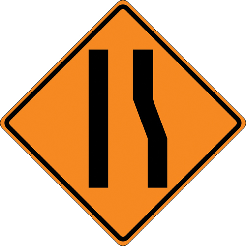Tilt-Adjust Merge Left Roll-Up Construction Sign, 36" x 36", Vinyl, Pictogram FMT Sales Ltd