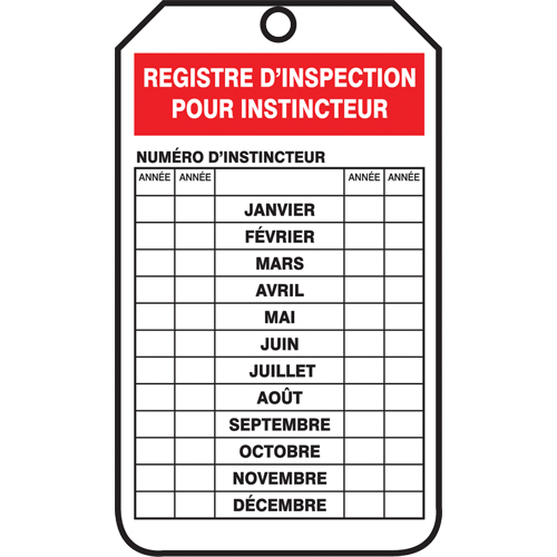 &eacute;tiquettes de s&eacute;curit&eacute; d'inspection et de contr&ocirc;le de l'&eacute;tat de l'&eacute;quipement, Papier cartonn&eacute;, 3-1/8" la x 5-7/8" h, Français FMT Sales Ltd
