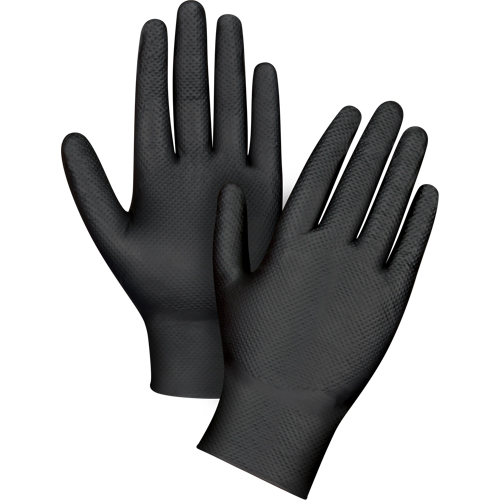 Gants d'examen de poids lourd &agrave; prise tactile, T-petit, Nitrile, 8 mils, Sans poudre, Noir FMT Sales Ltd