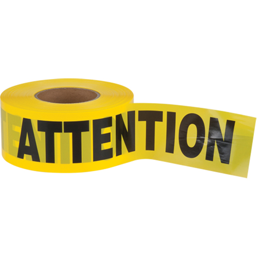"Attention" Barricade Tape, Bilingual, 3" W x 1000' L, 2 mils, Black on Yellow FMT Sales Ltd