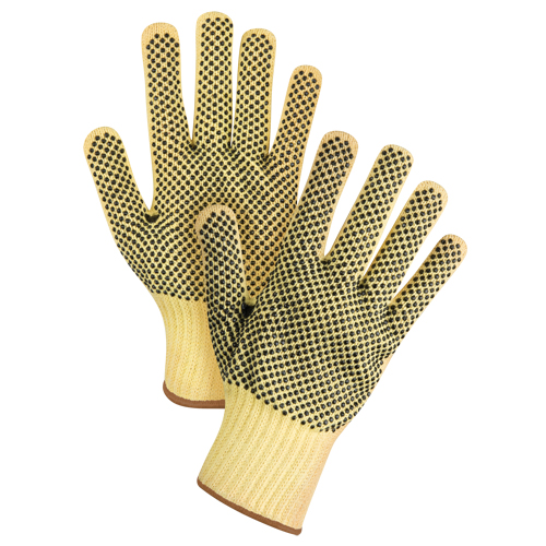 Gants tricot&eacute;s deux c&ocirc;t&eacute;s, sans couture, &agrave; pois, Taille Grand/9, Calibre 7, Rev&ecirc;tement PVC, Enveloppe en Kevlar, ASTM ANSI niveau A2/EN 388 niveau 3 FMT Sales Ltd