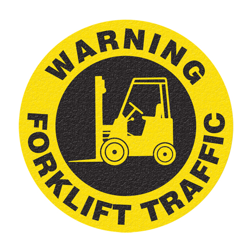 "Warning Forklift Traffic" Floor Sign, Adhesive, English with Pictogram FMT Sales Ltd