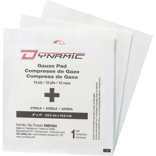 Gaze Dynamic, Tampon, 4" lo x 4" la, St&eacute;rile, Dispositif m&eacute;dical Classe 1 FMT Sales Ltd
