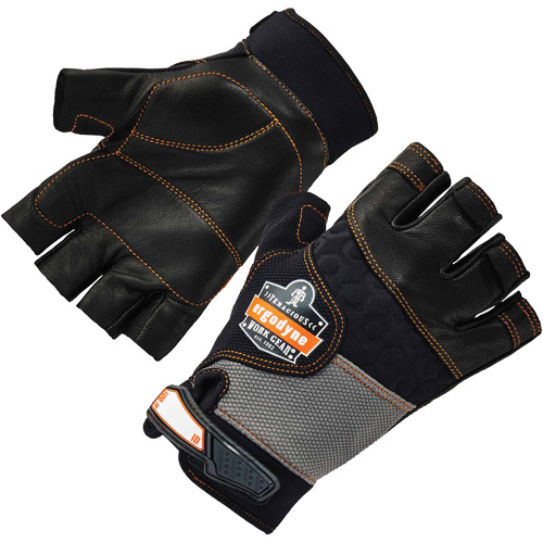 Gants demi-doigts en cuir r&eacute;duisant les impacts ProFlex 901, Petit, Paume en Cuir fleur, Poignet Boucle et crochet FMT Sales Ltd