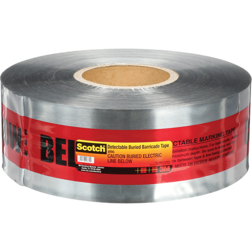 Ruban pour barri&egrave;res pour d&eacute;tection de services publics souterrains Scotch, Anglais, 3" la x 1000' lo, 5 mils, Noir/rouge FMT Sales Ltd
