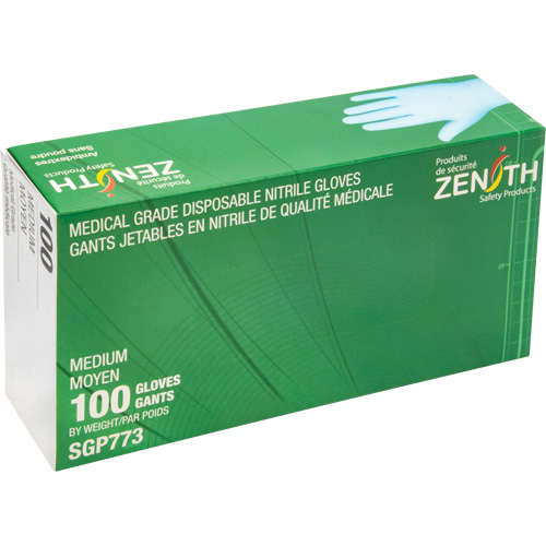 Gants jetables de calibre m&eacute;dical r&eacute;sistants &agrave; la perforation, Moyen, Nitrile, 4,5 mils, Sans poudre, Bleu, Classe 2 FMT Sales Ltd