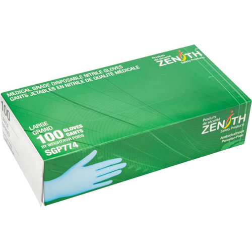 Puncture-Resistant Medical-Grade Disposable Gloves, Large, Nitrile, 4.5-mil, Powder-Free, Blue, Class 2 FMT Sales Ltd
