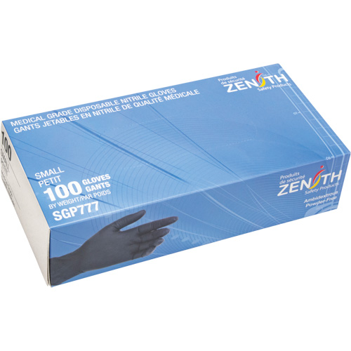 Gants jetables de calibre m&eacute;dical r&eacute;sistants &agrave; la perforation, Petit, Nitrile, 5 mils, Sans poudre, Noir, Classe 2 FMT Sales Ltd