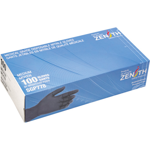 Puncture-Resistant Medical-Grade Disposable Gloves, Medium, Nitrile, 5-mil, Powder-Free, Black, Class 2 FMT Sales Ltd