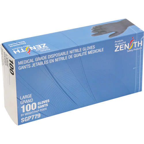 Puncture-Resistant Medical-Grade Disposable Gloves, Large, Nitrile, 5-mil, Powder-Free, Black, Class 2 FMT Sales Ltd