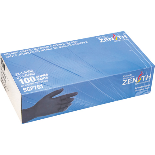 Gants jetables de calibre m&eacute;dical r&eacute;sistants &agrave; la perforation, 2T-Grand, Nitrile, 5 mils, Sans poudre, Noir, Classe 2 FMT Sales Ltd