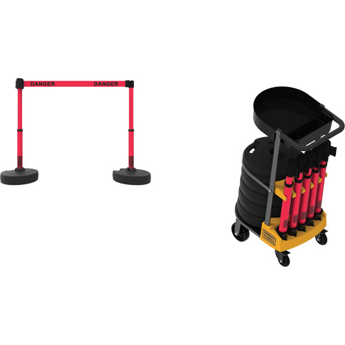 Syst&egrave;me de barri&egrave;re &agrave; chariot portatif avec plateau Plus, 75' lo, M&eacute;tal/Plastique, Rouge FMT Sales Ltd