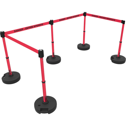 Ensemble de montants pour barri&egrave;re Plus, Plastique, 42" h, Ruban Rouge, Longueur du ruban 15' FMT Sales Ltd