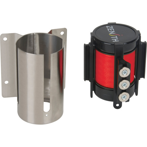 Barri&egrave;re &agrave; fixation murale avec ruban magn&eacute;tique, Acier, Fixation par vis, 12', Ruban Rouge FMT Sales Ltd
