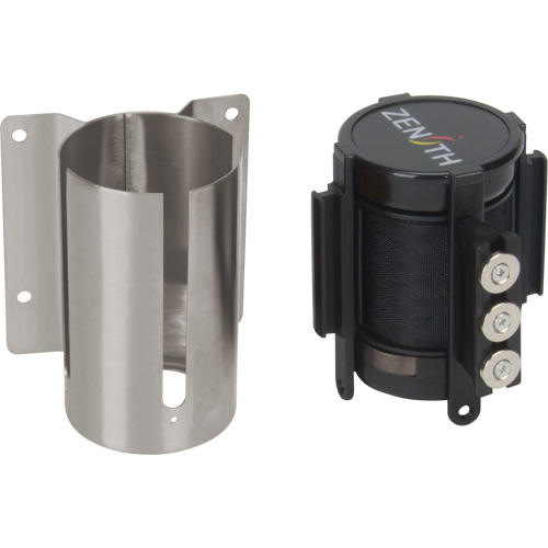 Barri&egrave;re &agrave; fixation murale avec ruban magn&eacute;tique, Acier, Fixation par vis, 12', Ruban Noir FMT Sales Ltd