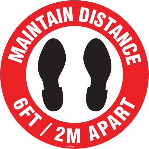 Enseigne pour plancher  Maintain Distance , Adh&eacute;sif, Anglais avec pictogramme FMT Sales Ltd