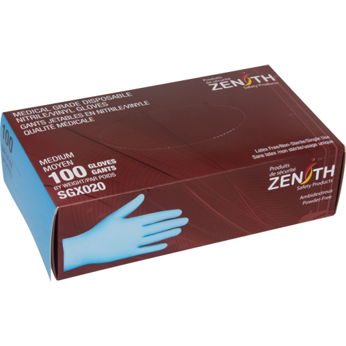 Gants tactiles jetables de calibre m&eacute;dical, T-Grand, Nitrile/vinyle, 4,5 mils, Sans poudre, Bleu, Classe 2 FMT Sales Ltd