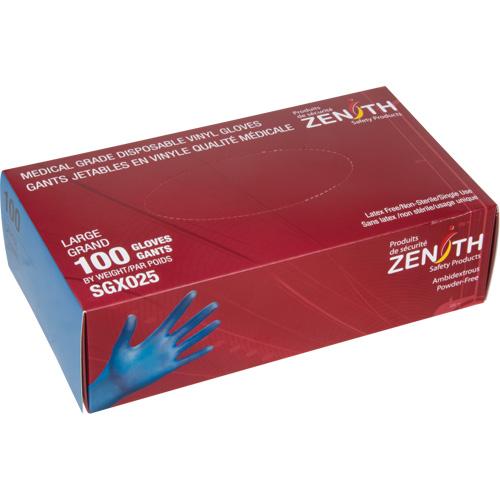Gants jetables de calibre m&eacute;dical, Petit, Vinyle, 4,5 mils, Sans poudre, Bleu, Classe 2 FMT Sales Ltd