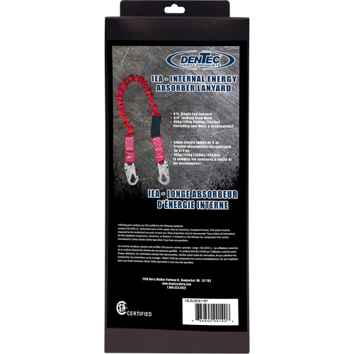 ShockSorb Internal Shock Lanyard, 6', Snap Hook Center, Snap Hook Leg Ends, Polyester FMT Sales Ltd