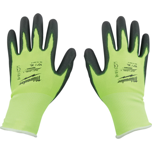 High Visibility Dipped Gloves, Size Medium, 15 Gauge, Polyurethane Coated, Polyethylene Shell, ASTM ANSI Level A1 FMT Sales Ltd