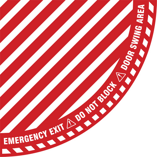 Signalisation au sol ?Emergency Exit? (sortie de secours) pour porte battante en quart de cercle, Adh&eacute;sif, Anglais avec pictogramme FMT Sales Ltd